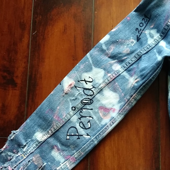 Denim Distressed Hand-Painted Jacket Sm. - Picture 5 of 6